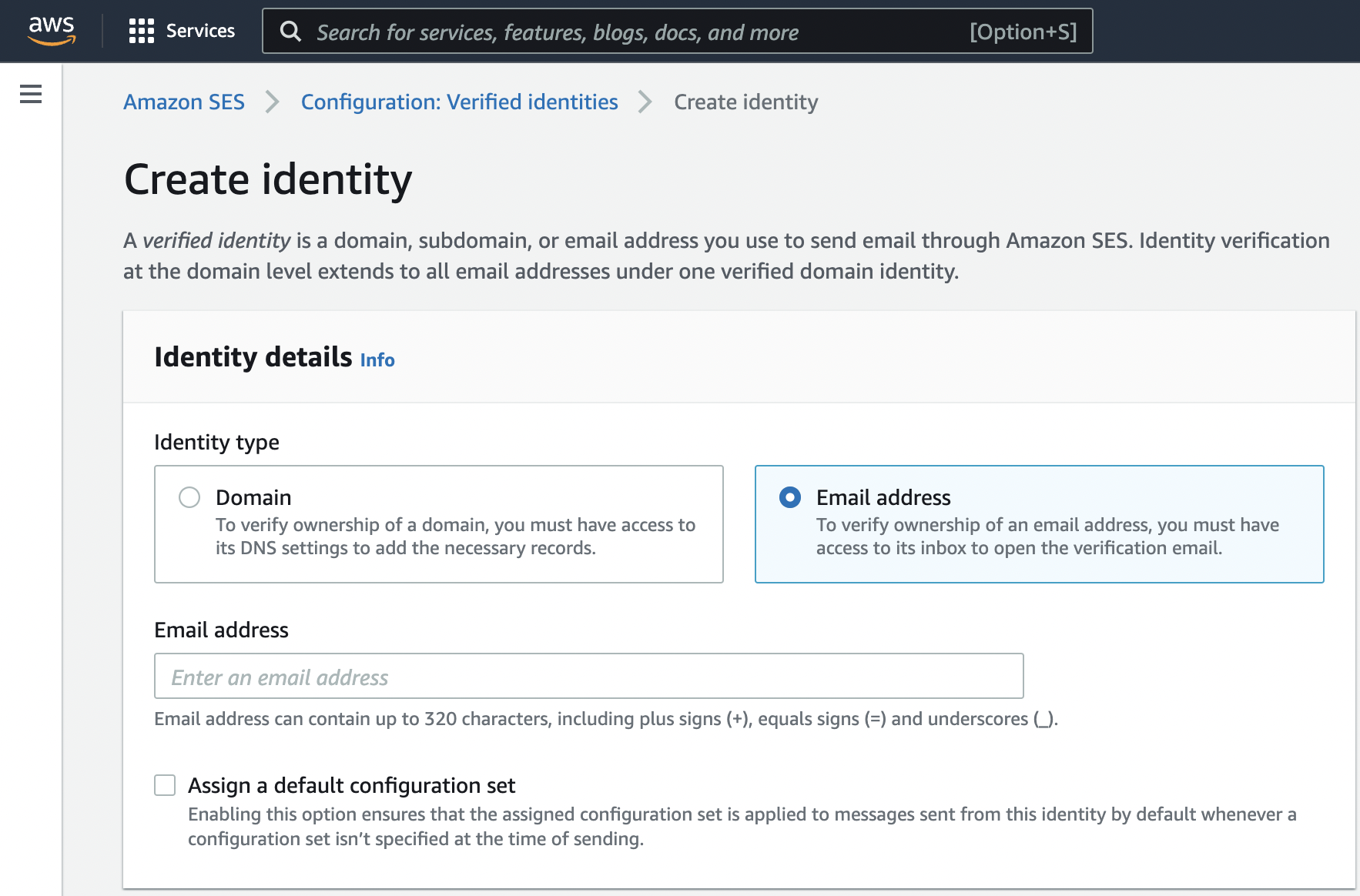 verify email address Amazon SES